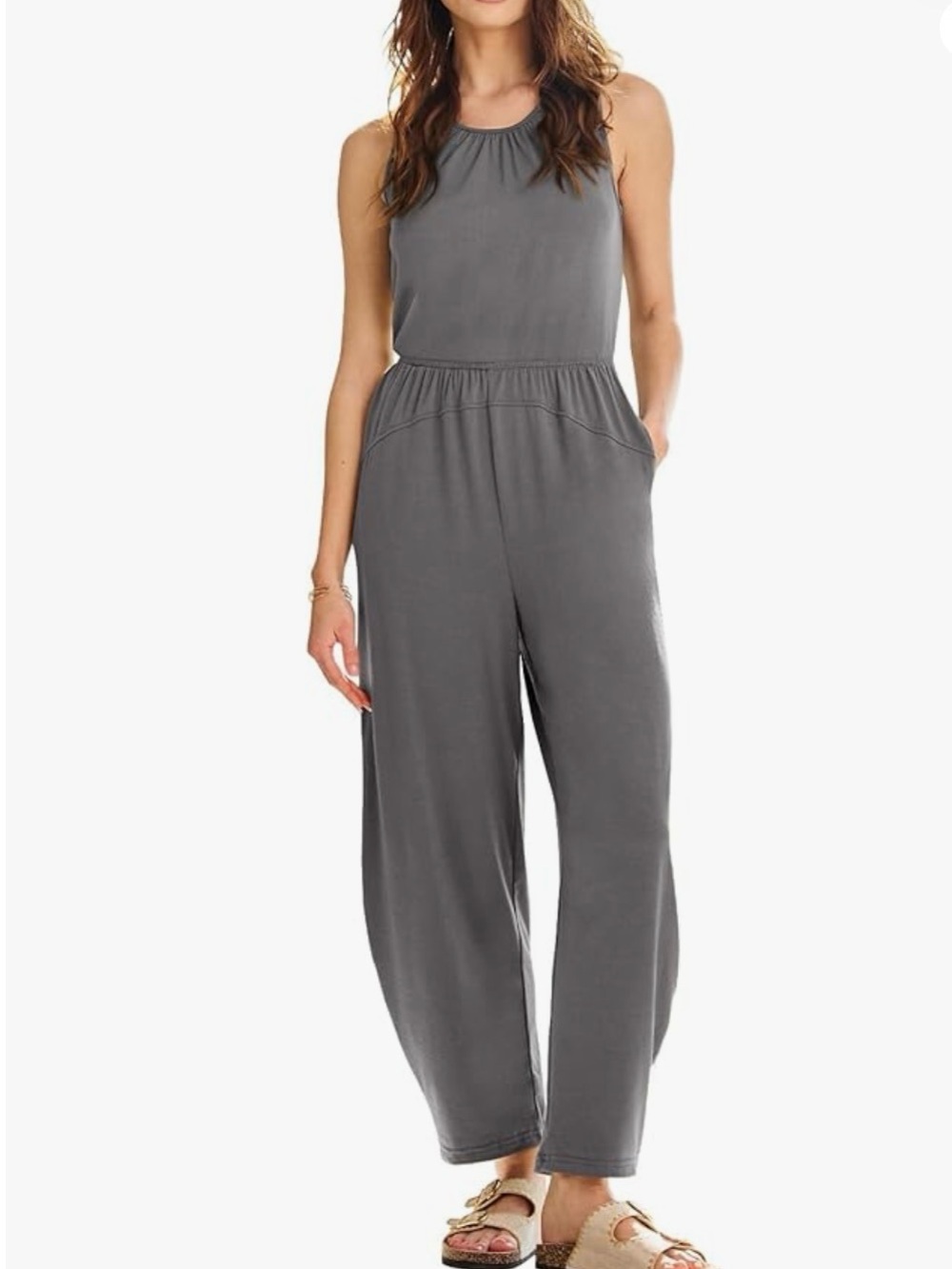 Sleeveless Dark Gray Jumpsuit with Elastic Waist #162‎
